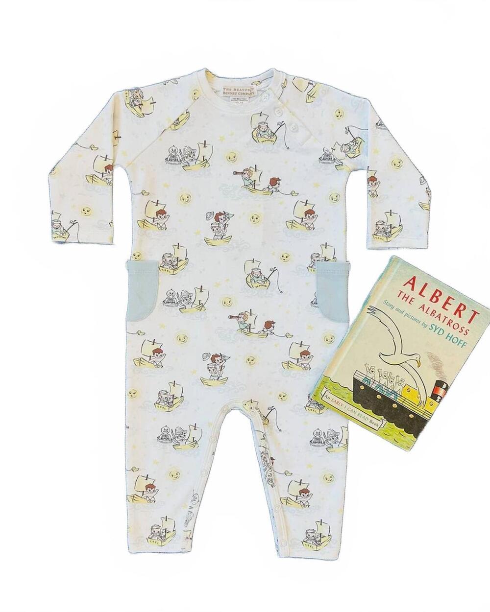 NEW BEAUFORT BONNET boy's rayburn romper in buckhead blue
